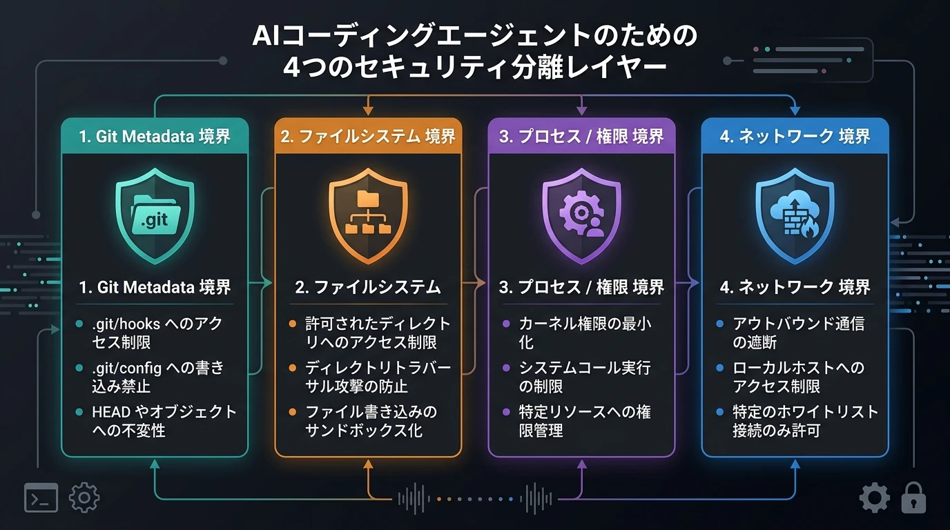 AIコーディングエージェントのための 4 つのセキュリティ分離レイヤー